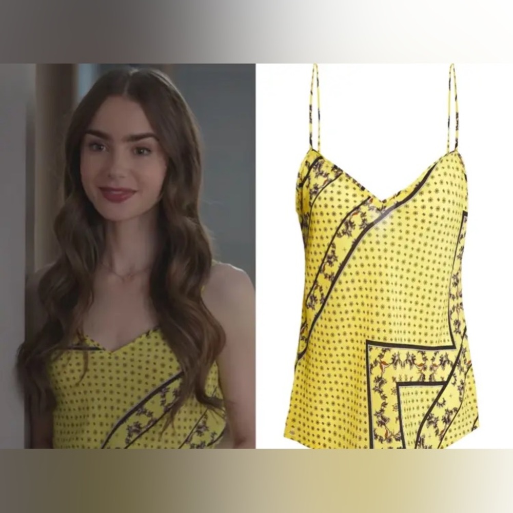 NWOT Ganni silk mix top in minion yellow EU38/US 6